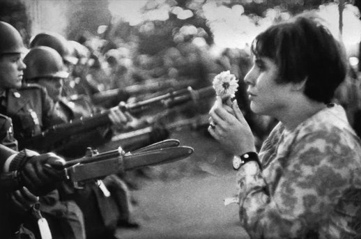 Young girl protests against Vietnam War.